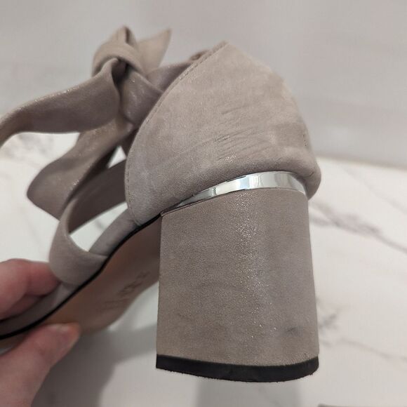 Lewit Beige Gold Silver Shimmer Glimmer Chunky Heel Ankle Bow 38 Made in Italy - Picture 12 of 13